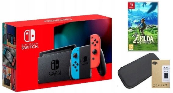 KONSOLA NINTENDO SWITCH NEON V2 + ETUI + SZKŁO + GRA ZELDA